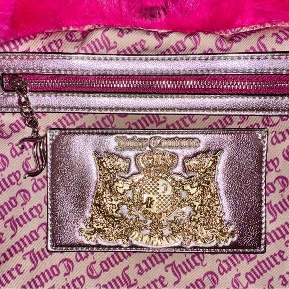 Juicy Couture Berry Fuchsia Faux Fur Tote Shopping Bag & Metallic Mini Pouch - Picture 13 of 15